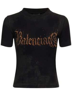 Priliehavé bavlnené obnosené tričko Balenciaga čierna
