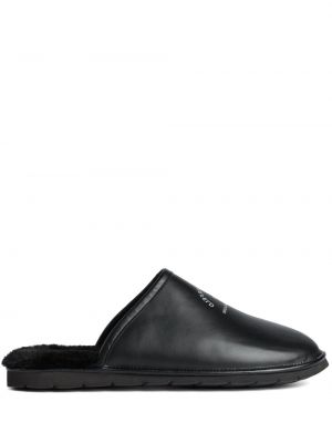 Kožne papuče s printom Karl Lagerfeld crna