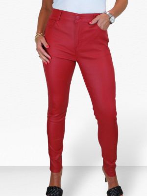Кожаные джинсы из искусственной кожи Paulo Due красные