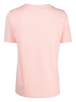 Bavlněné tričko s výšivkou Lacoste růžové