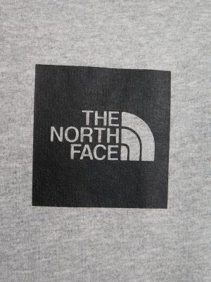 Памучен суичър с качулка The North Face сиво