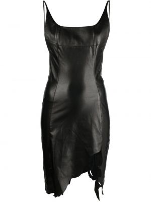 Černé kožené koktejlové šaty s oděrkami Coperni