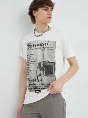 Памучна тениска с дълъг ръкав с принт Wrangler бежово