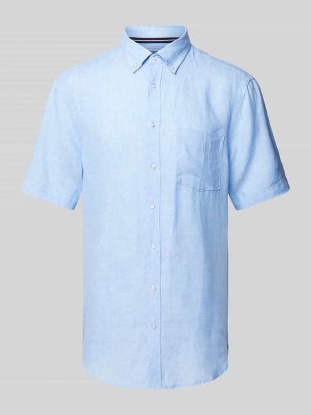 Błękitna lniana koszula na guziki puchowa Christian Berg Men