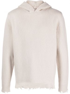 Пуловер с протрити краища с качулка Giorgio Brato бяло