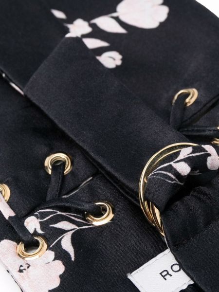 Cinturón de seda de flores con estampado Roses & Lace negro