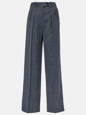 Pruhované rovné kalhoty s vysokým pasem Loro Piana modré