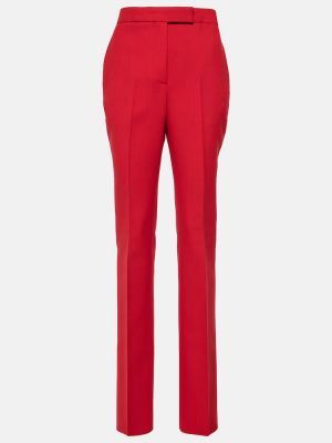 Pantaloni dritti a vita alta di lana Ferragamo rosso