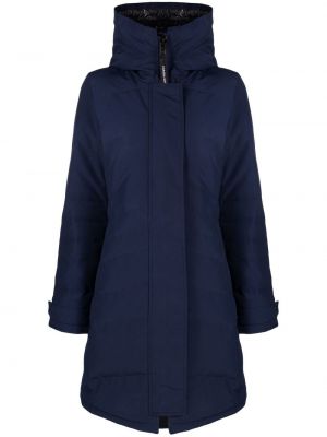 Пухено палто с качулка Canada Goose синьо