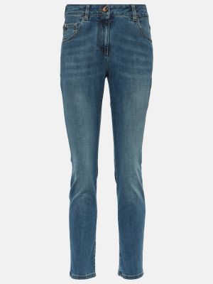 Kõrge vöökohaga kitsa lõikega teksapüksid Brunello Cucinelli sinine