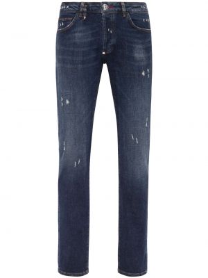 Apgrūtināti skinny fit džinsi ar zemu vidukli Philipp Plein zils