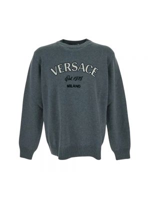 Dzianinowy sweter wełniany Versace szary