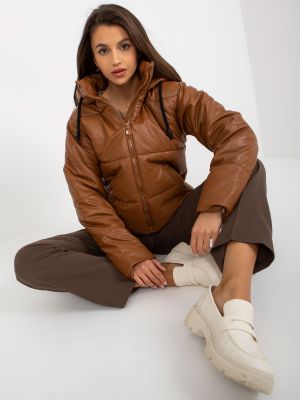 Dūnu ādas jaka ar kapuci Fashionhunters brūns