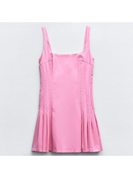 Плиссированное платье мини Zara розовое