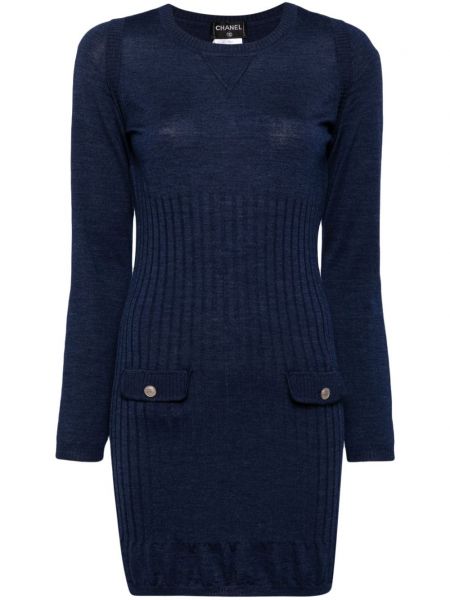 Šaty s knoflíky Chanel Pre-owned modré
