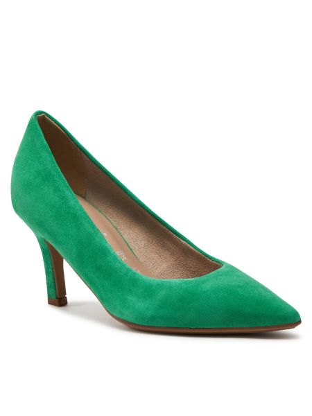 Полуотворени обувки с ток Tamaris зелено