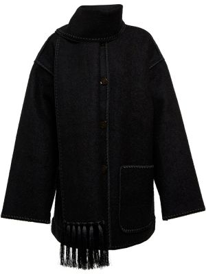 Volnena jakna z vezenjem Toteme črna