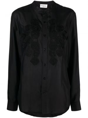 Копринена риза бродирана на цветя P.a.r.o.s.h. черно