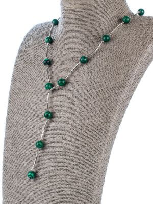 Ожерелье бусики-колечки зеленое