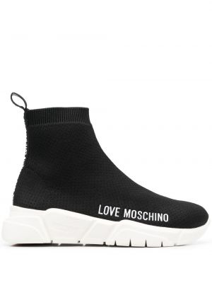 Baskets en tricot à imprimé Love Moschino noir