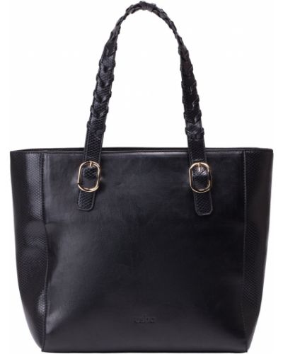 Jednofarebná kožená nákupná taška na zips Usha - čierna