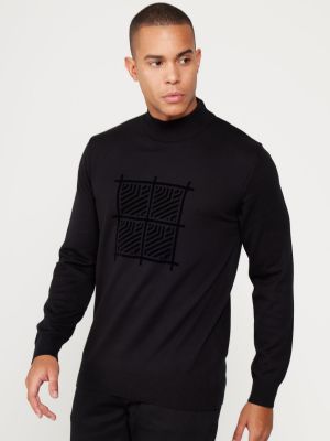 Kokvilnas džemperis ar augstu apkakli Altinyildiz Classics melns