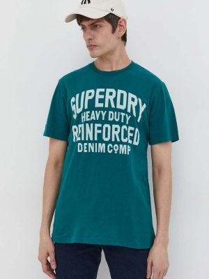 Bavlněné tričko s potiskem Superdry zelené