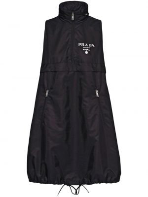 Nylonowa sukienka mini na zamek Prada czarna