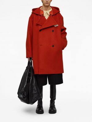 Vlněný kabát s kapucí Jil Sander červený