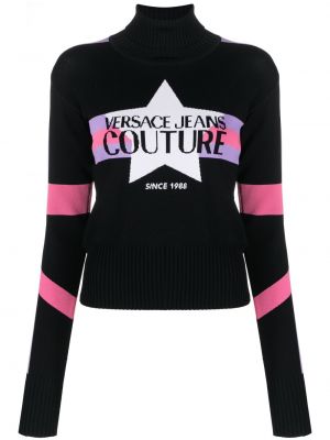 Жакардов пуловер Versace Jeans Couture черно