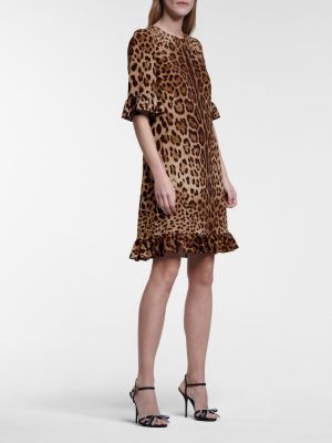 Midi šaty s potlačou s leopardím vzorom Dolce&gabbana hnedá