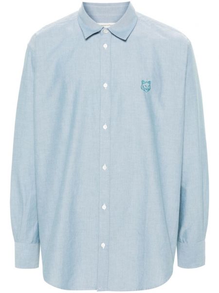 Bavlnená košeľa s výšivkou Maison Kitsuné modrá