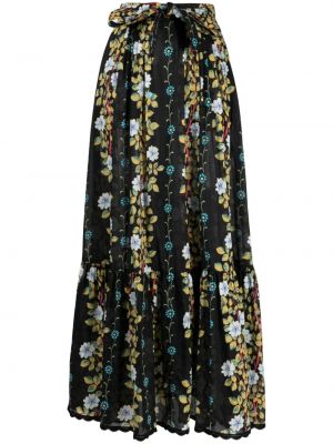 Kvetinová bavlnená midi sukňa s potlačou Etro čierna