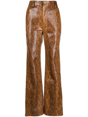 Kožené rovné kalhoty s vysokým pasem s knoflíky Nanushka - hnědá