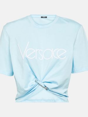 Bombažni crop top Versace modra