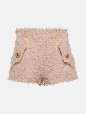 Pantaloncini a vita alta in tweed Balmain rosa