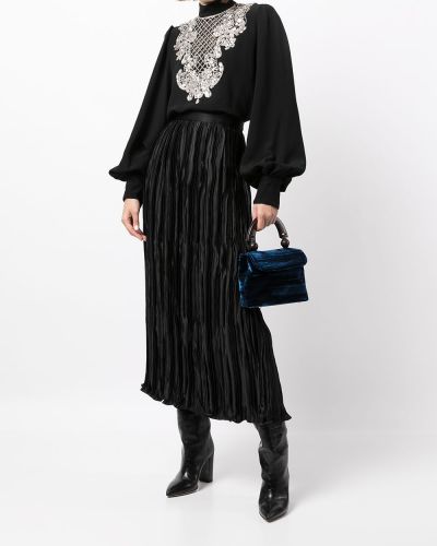 Plisované hedvábné saténové pouzdrová sukně Andrew Gn černé