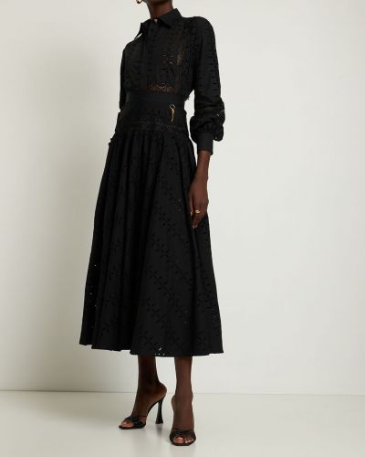 Čipkovaná bavlnená midi sukňa Roberto Cavalli čierna