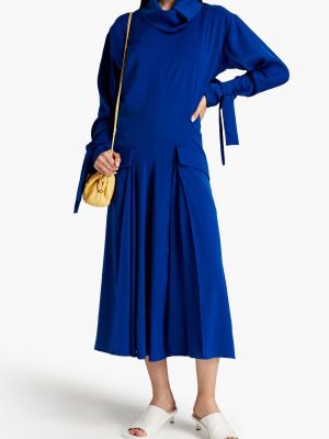 Плиссированное атласное платье миди Kenzo синее