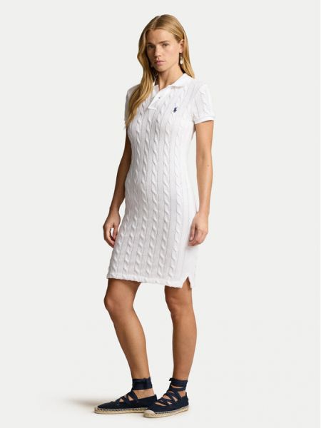 Pamut kötött slim fit mini ruha Polo Ralph Lauren fehér
