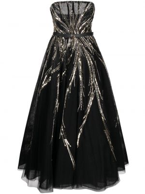 Tylové koktejlové šaty s korálky Saiid Kobeisy černé