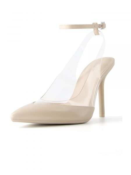 Прозрачни памучни полуотворени обувки с ток Bershka бяло