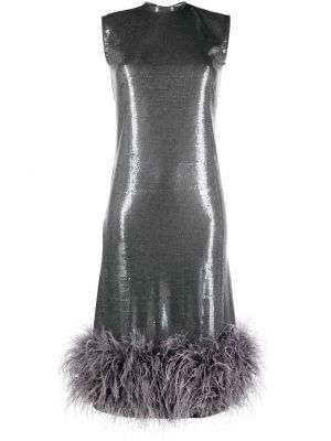 Koktejl obleka s cekini s perjem Atu Body Couture siva