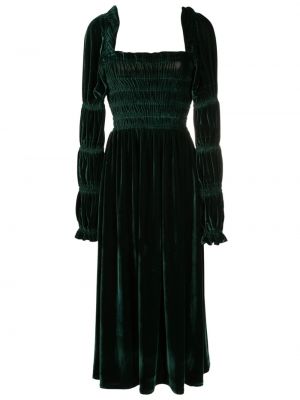 Žametna midi obleka iz rebrastega žameta Isolda zelena