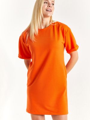 Rövid ujjú mini ruha zsebes Armonika narancsszínű