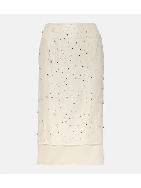 Jedwabna spódnica midi z wysoką talią z koralikami Xu Zhi biała