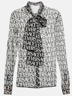 Копринена риза с принт Versace черно