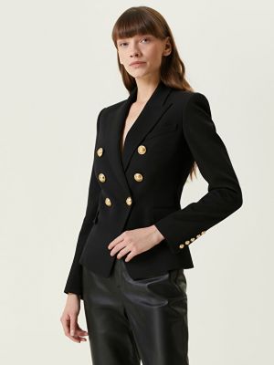 Шерстяной двубортный пиджак Balmain черный