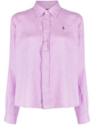 Ленена риза бродирана Polo Ralph Lauren виолетово