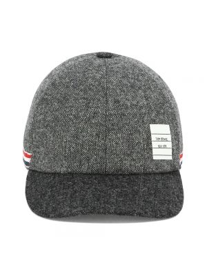 Cappello con visiera di lana a righe Thom Browne grigio